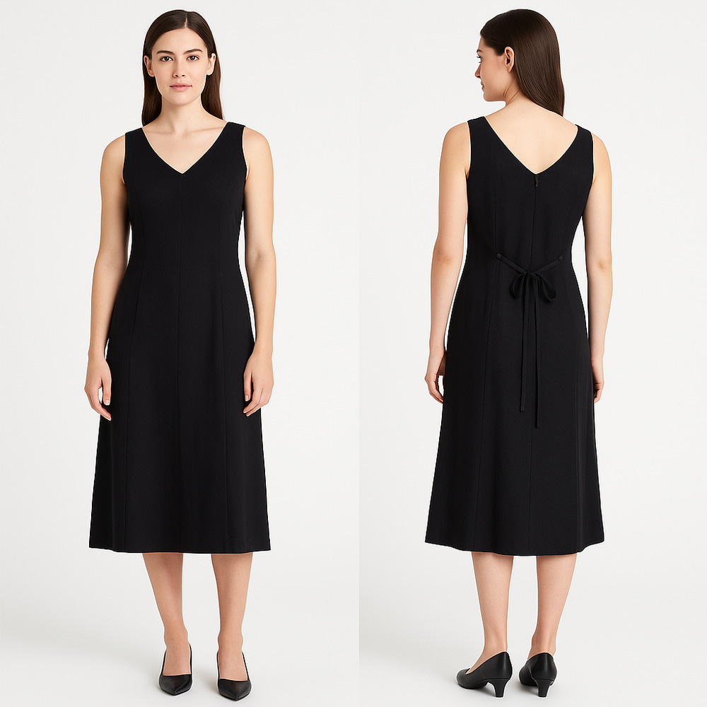 Dressbarn Loukas Black Sleeveless Vneck Fitted Modern Sheath Dress Womens Size‎